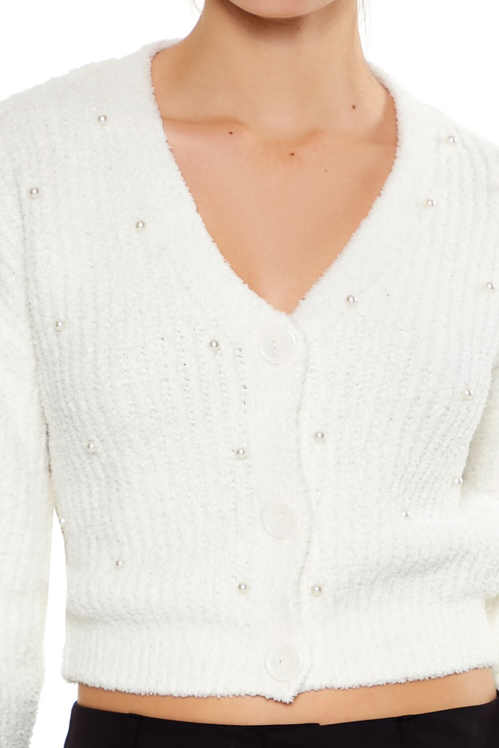  Forever 21 Faux Pearl Cardigan Sweater - white - Bonton
