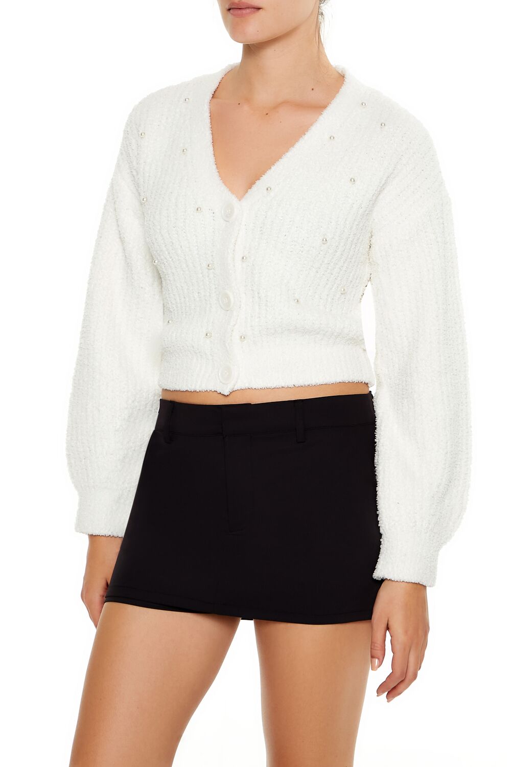  Forever 21 Faux Pearl Cardigan Sweater - white - Bonton