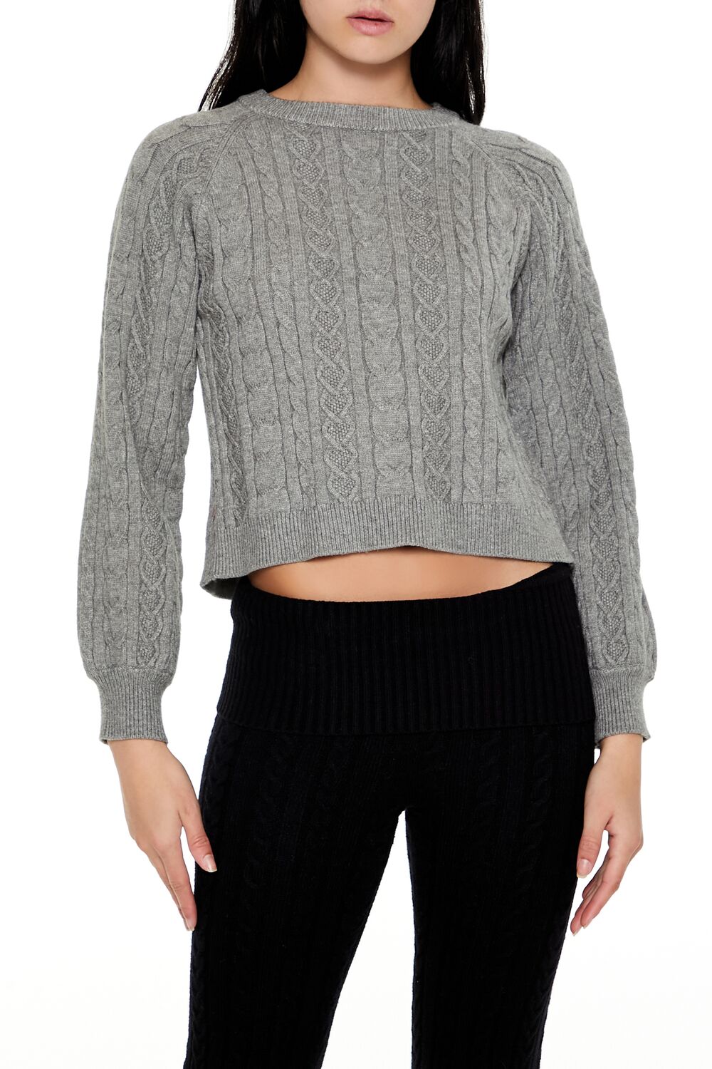  Forever 21 Bow Cable Knit Sweater - grey black - Bonton