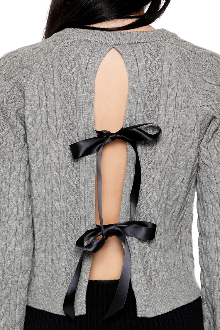  Forever 21 Bow Cable Knit Sweater - grey black - Bonton