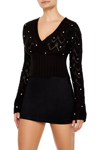 Rhinestone Cropped Sweater