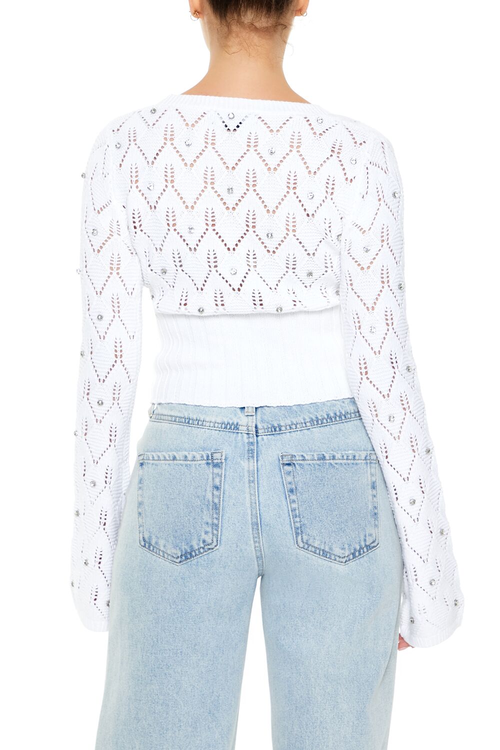 Forever 21 Rhinestone Cropped Sweater - white - Bonton