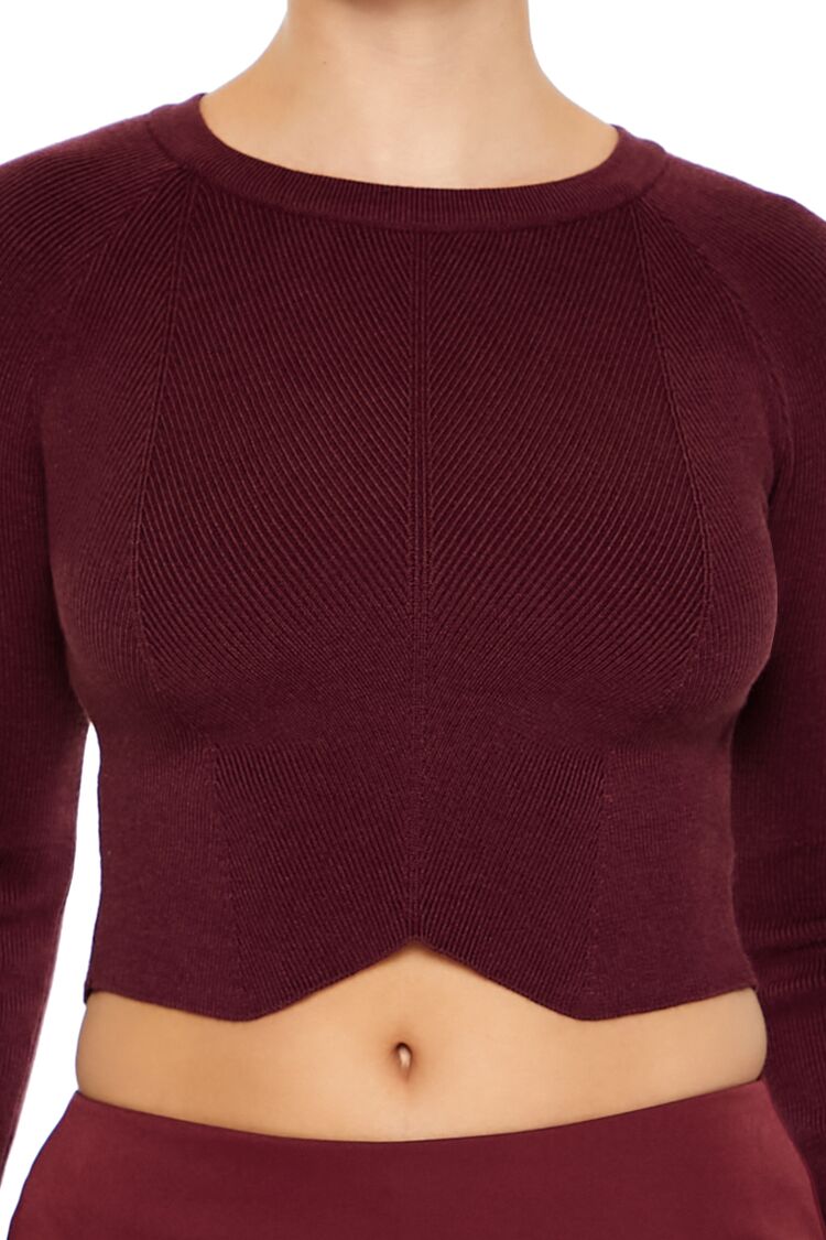  Forever 21 Notched Cropped Sweater - merlot - Bonton