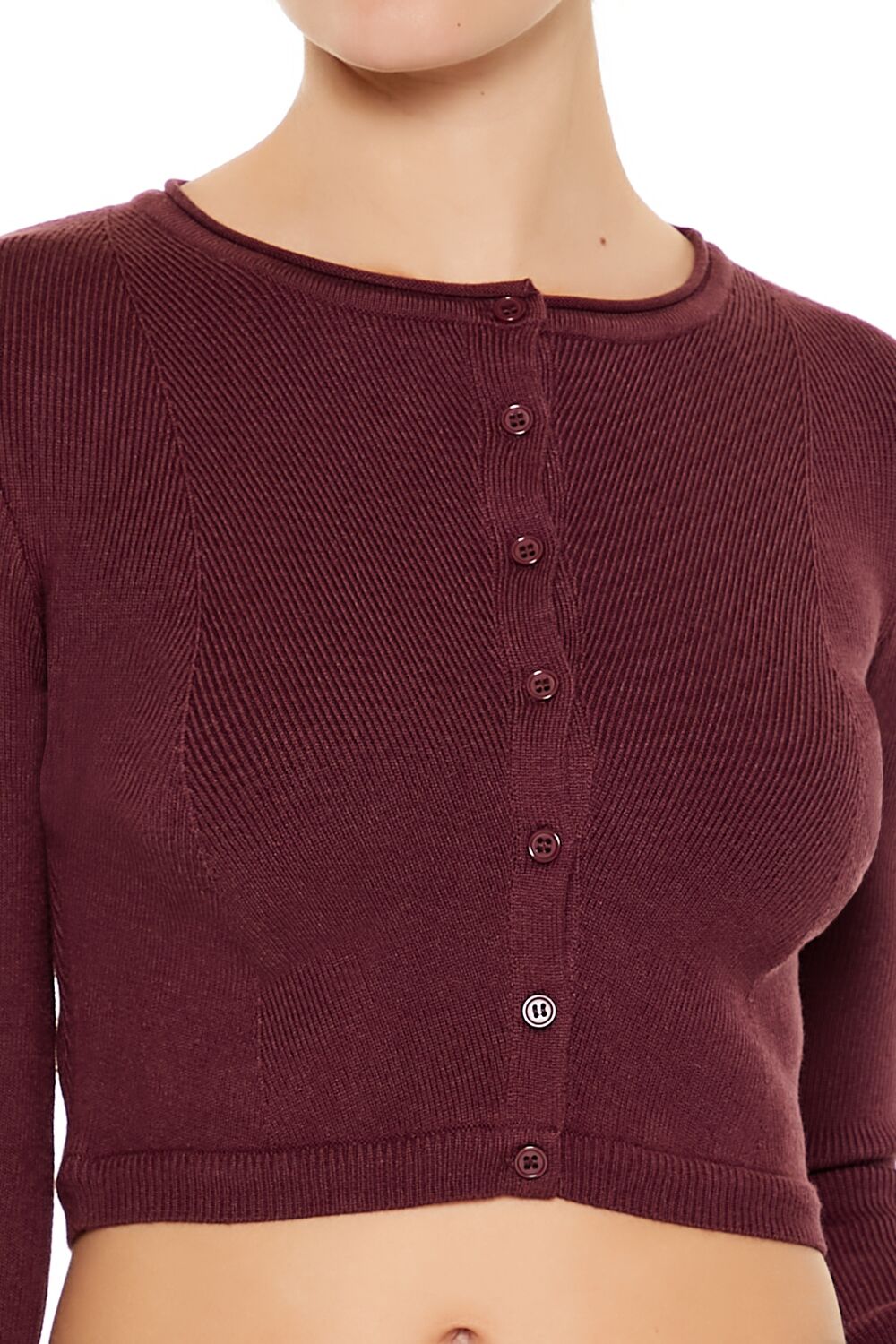  Forever 21 Cropped Cardigan Sweater - merlot - Bonton