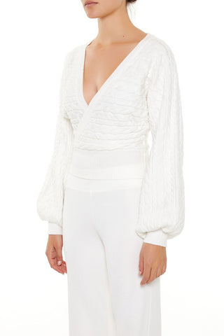 Peasant-Sleeve Cable Knit Sweater