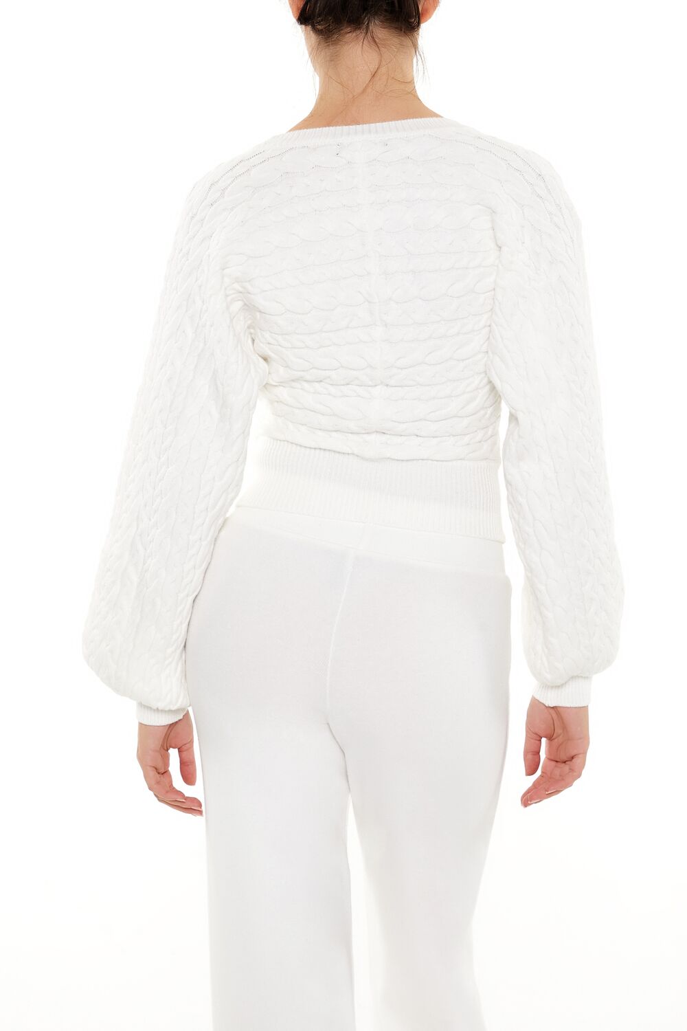  Forever 21 Peasant-Sleeve Cable Knit Sweater - white - Bonton