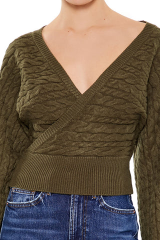 Peasant-Sleeve Cable Knit Sweater