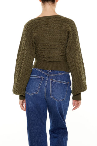 Peasant-Sleeve Cable Knit Sweater