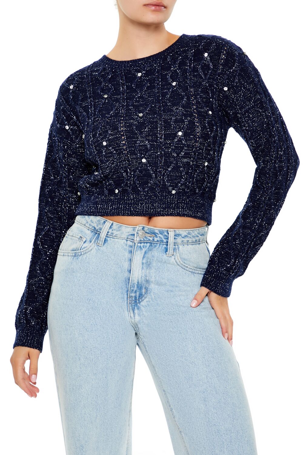  Forever 21 Glitter Knit Rhinestone Sweater - dark blue - Bonton