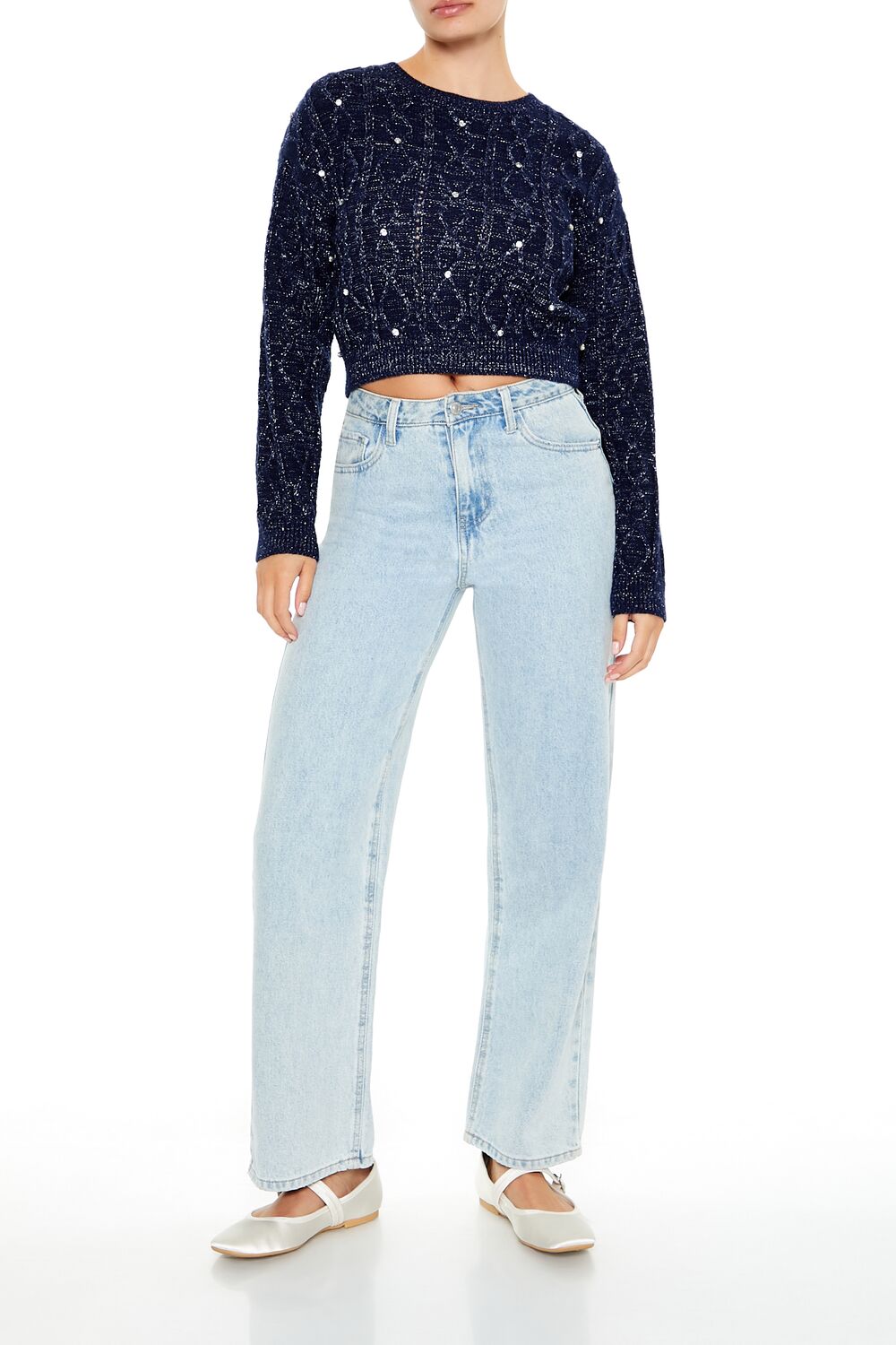 Forever 21 Glitter Knit Rhinestone Sweater - dark blue - Bonton