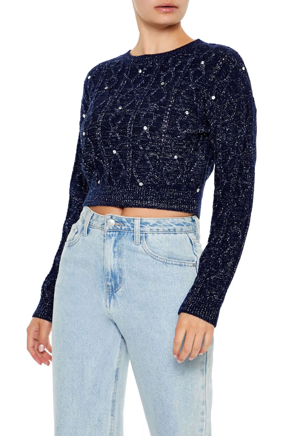  Forever 21 Glitter Knit Rhinestone Sweater - dark blue - Bonton