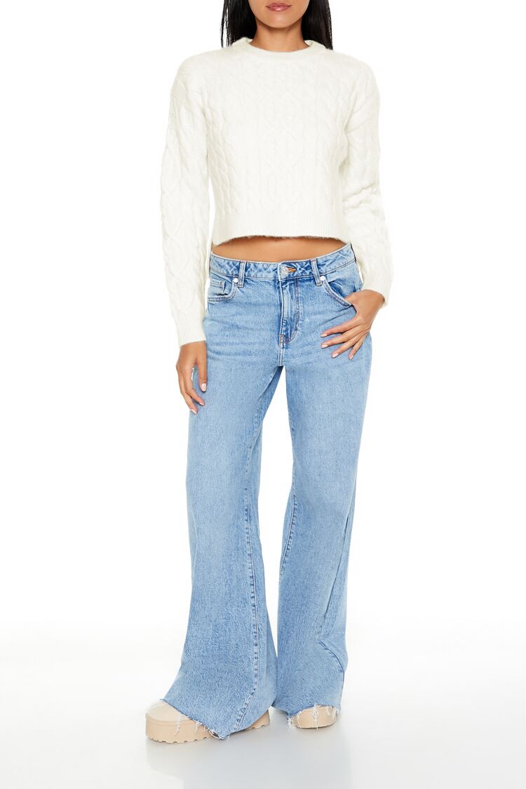  Forever 21 Cropped Cable Knit Sweater - egret - Bonton