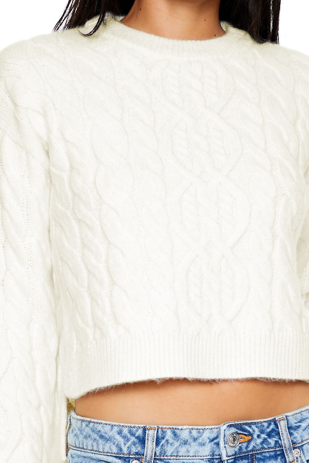  Forever 21 Cropped Cable Knit Sweater - egret - Bonton