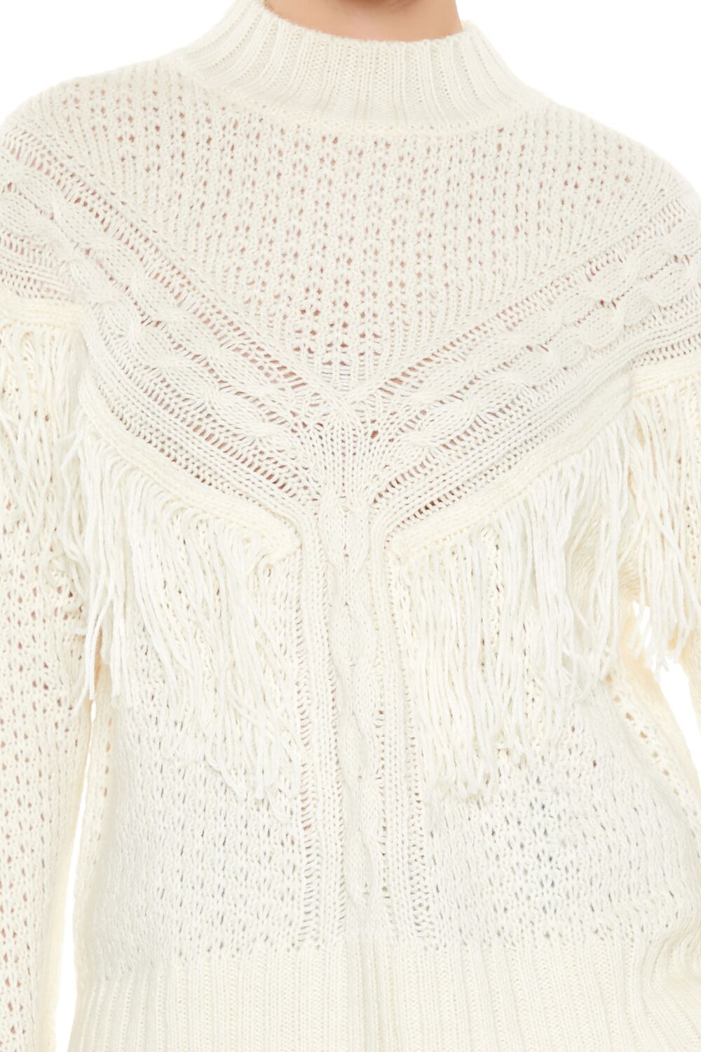  Forever 21 Fringe-Trim Mock Neck Sweater - egret - Bonton