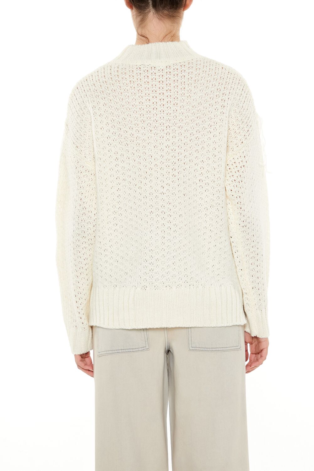  Forever 21 Fringe-Trim Mock Neck Sweater - egret - Bonton