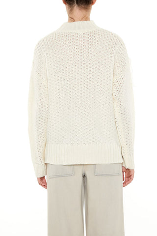 Fringe-Trim Mock Neck Sweater