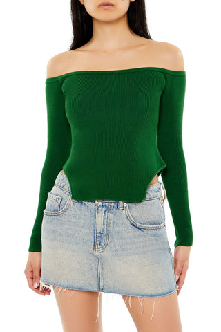 Off-the-Shoulder Cutout-Hem Sweater
