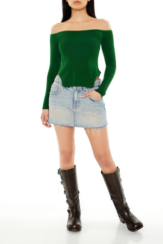 Off-the-Shoulder Cutout-Hem Sweater