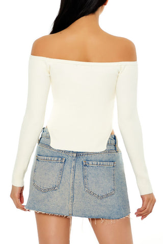Off-the-Shoulder Cutout-Hem Sweater
