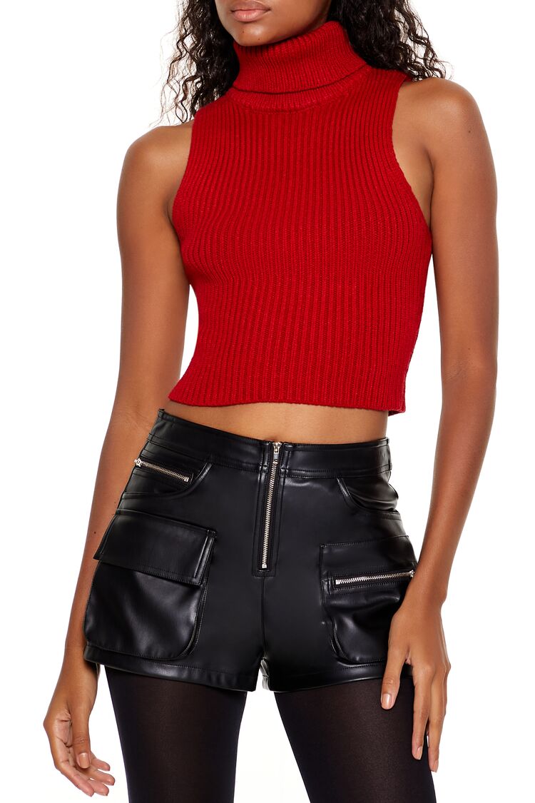  Forever 21 Turtleneck Sweater-Knit Tank Top - black - Bonton