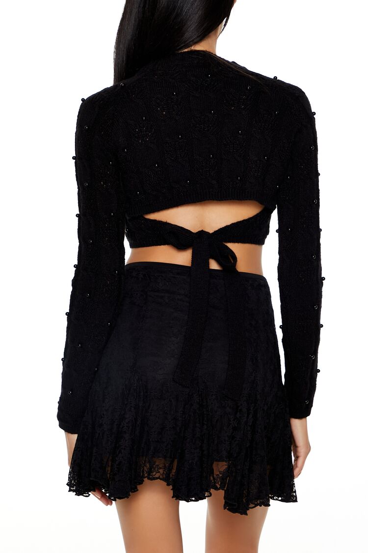  Forever 21 Beaded Cropped Cable Knit Sweater - black - Bonton