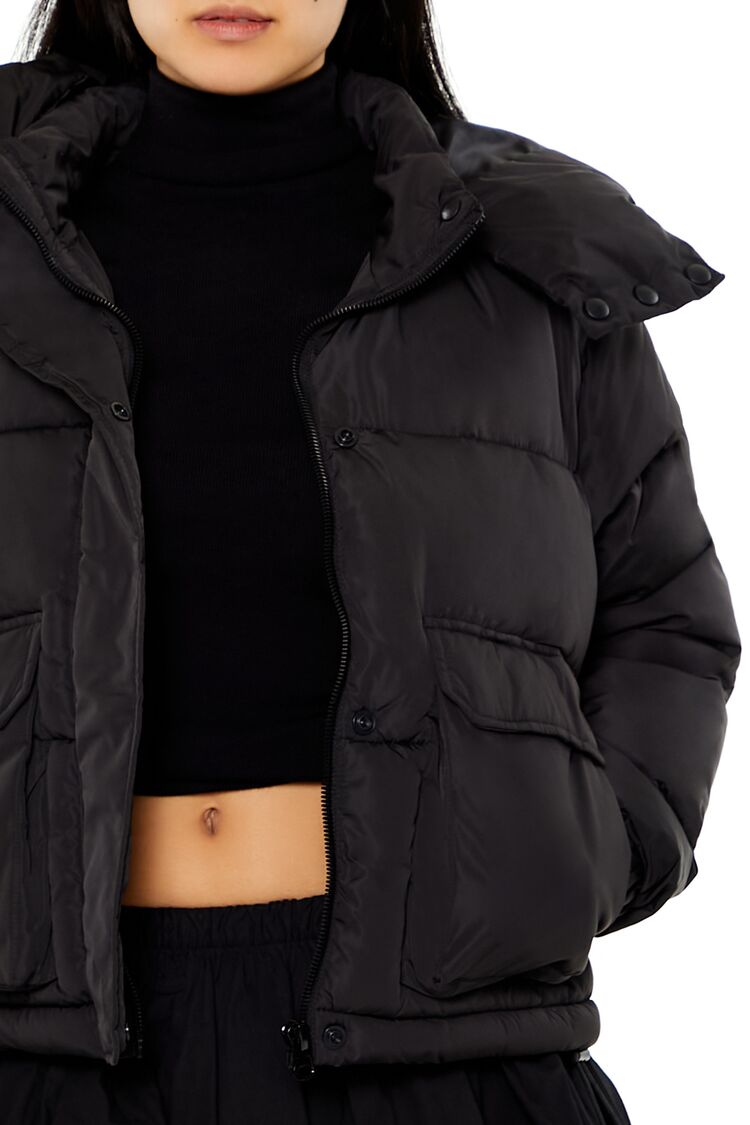  Forever 21 Hooded Drawstring Puffer Jacket - black-swatch - Bonton