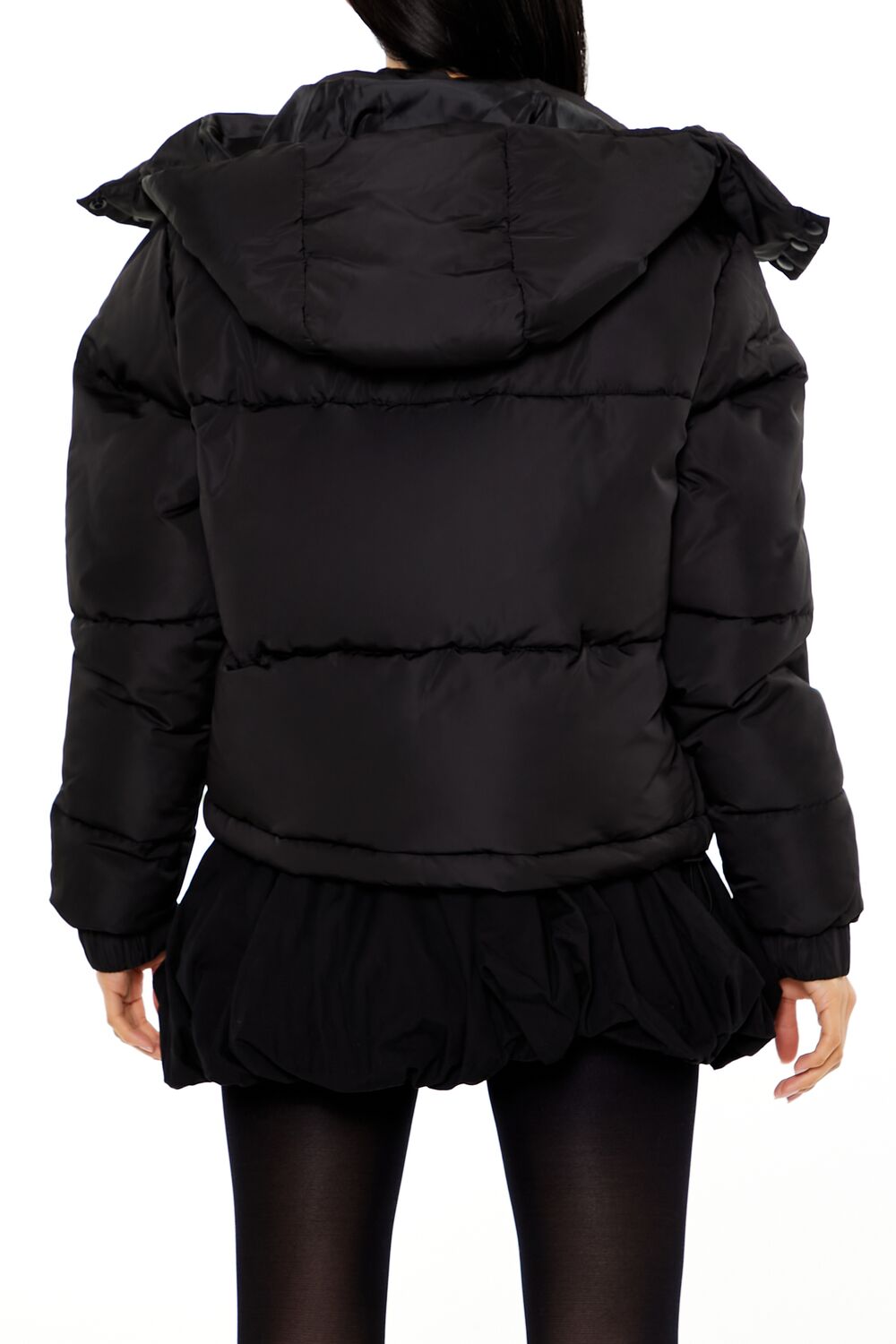  Forever 21 Hooded Drawstring Puffer Jacket - black-swatch - Bonton