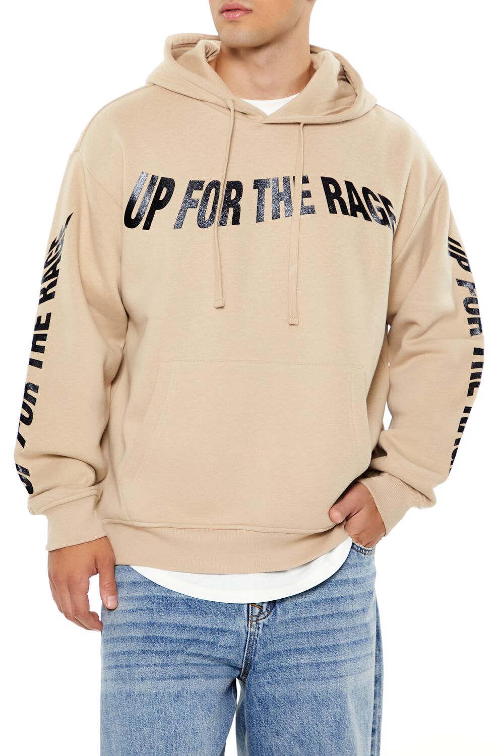  Forever 21 Up For The Rage Glitter Graphic Hoodie - taupe black - Bonton