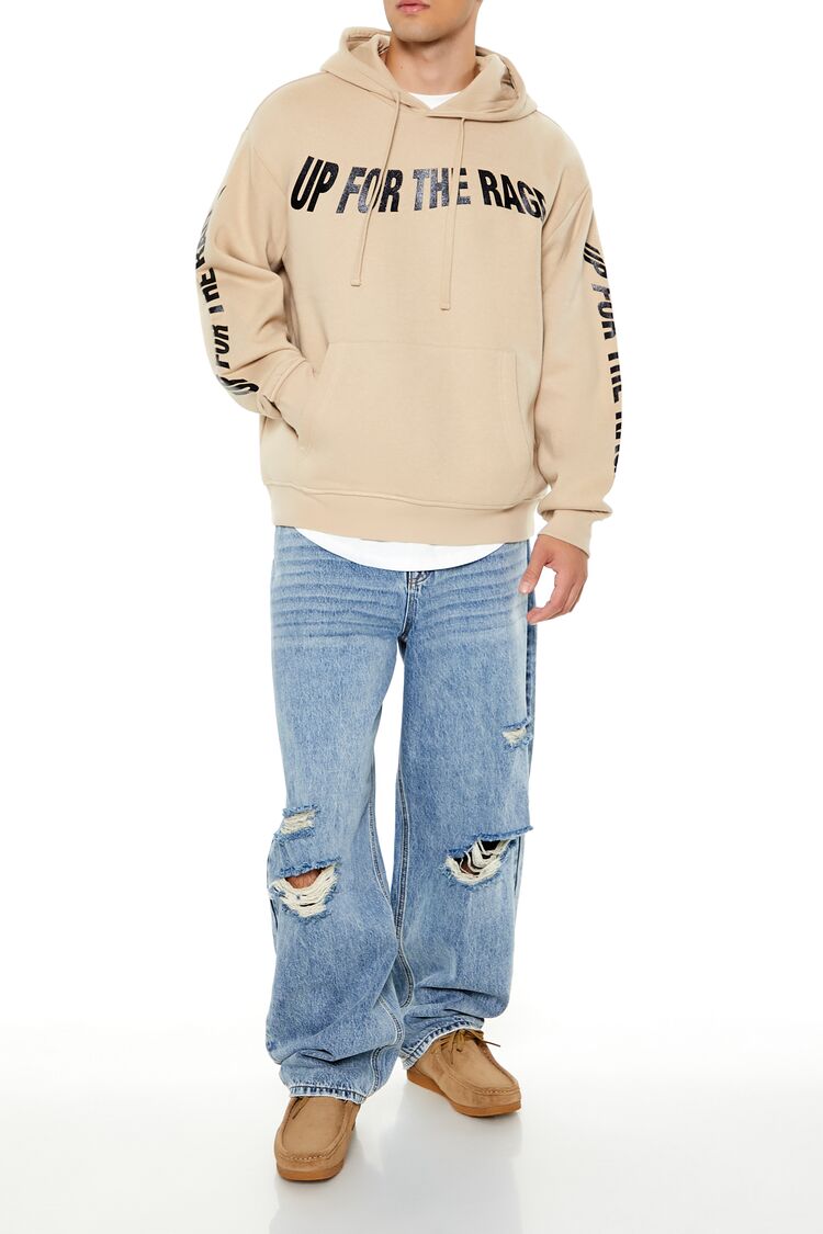  Forever 21 Up For The Rage Glitter Graphic Hoodie - taupe black - Bonton