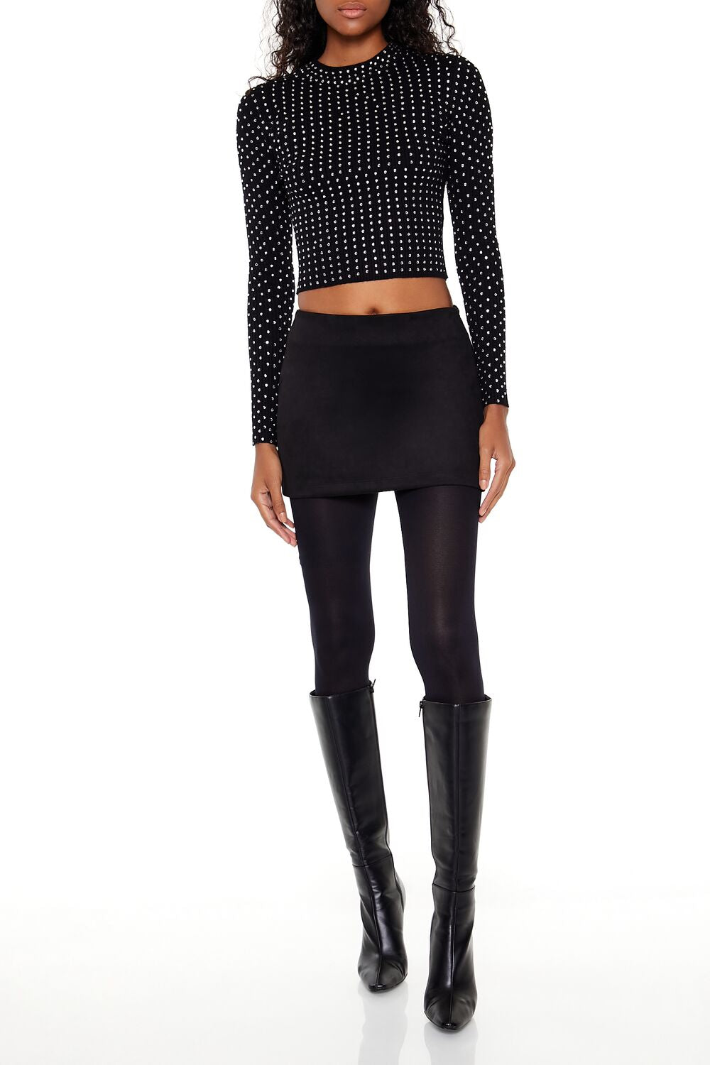  Forever 21 Rhinestone Cropped Sweater - black - Bonton