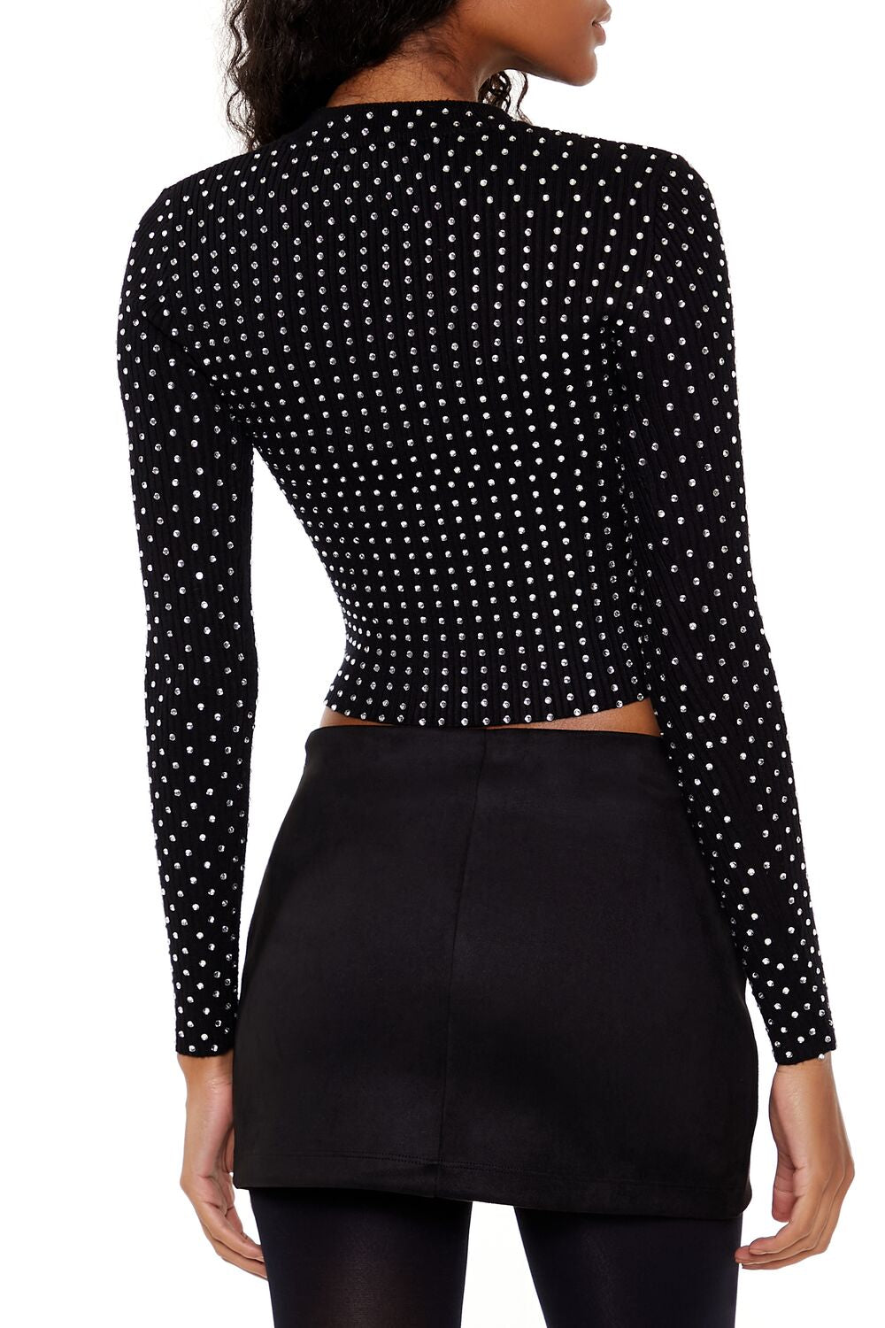  Forever 21 Rhinestone Cropped Sweater - black - Bonton