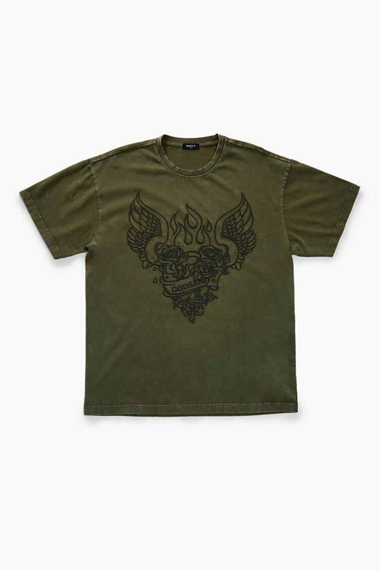  Forever 21 Godsend Embroidered Tee - olive black - Bonton