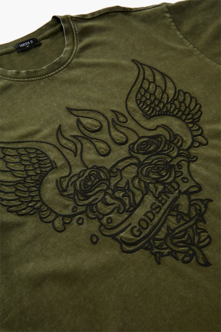  Forever 21 Godsend Embroidered Tee - olive black - Bonton