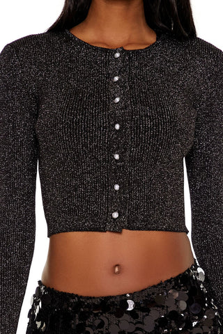 Faux Pearl Glitter Cardigan Sweater