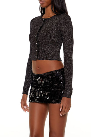 Faux Pearl Glitter Cardigan Sweater