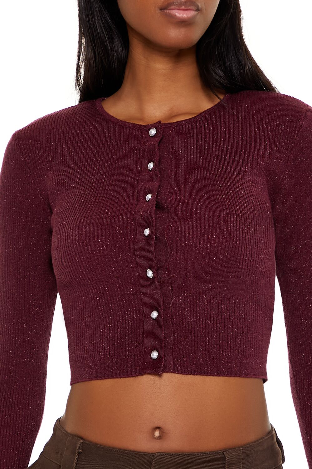  Forever 21 Faux Pearl Glitter Cardigan Sweater - black - Bonton