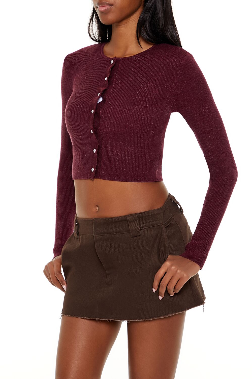  Forever 21 Faux Pearl Glitter Cardigan Sweater - black - Bonton