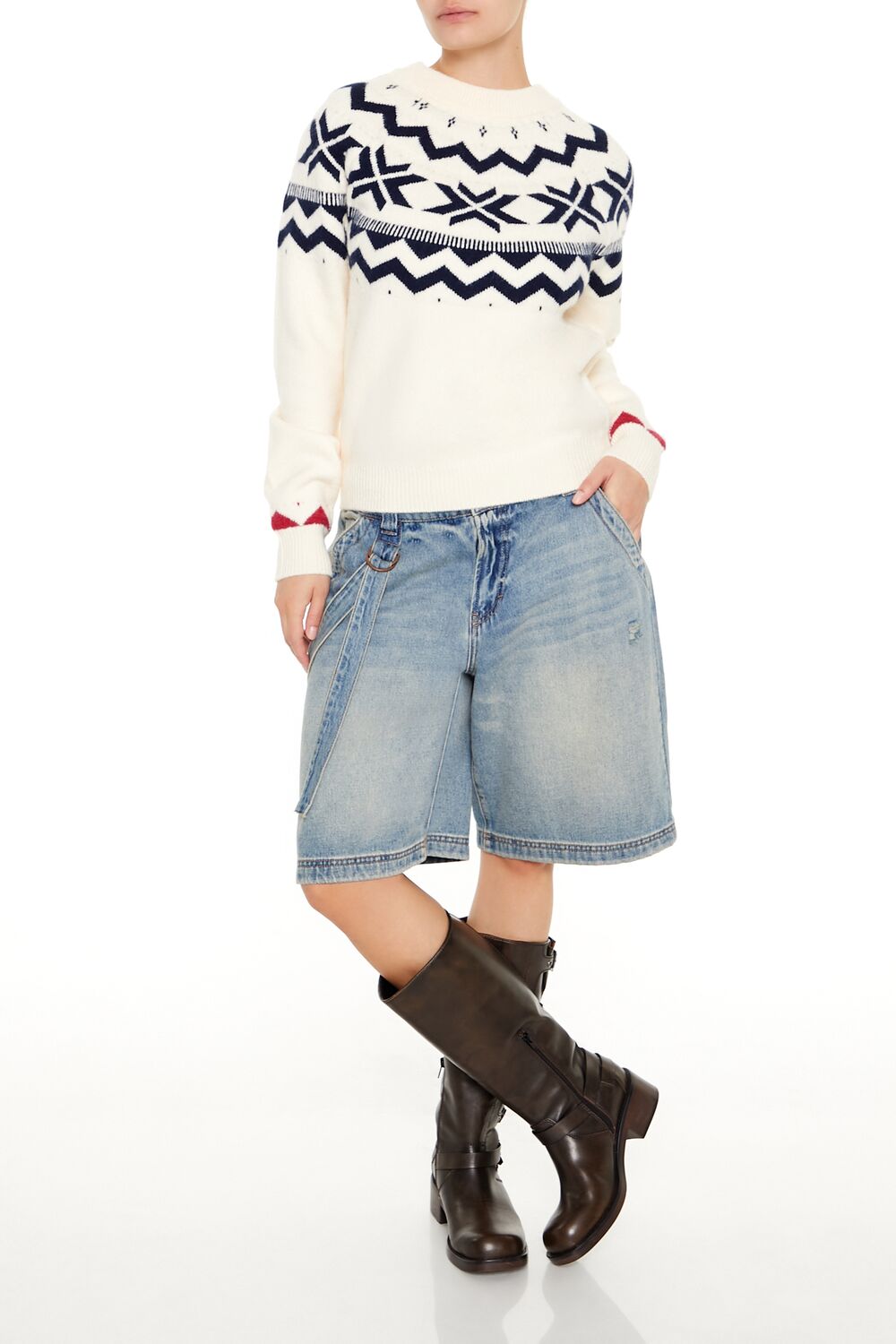  Forever 21 Geo Print Sweater - white multi - Bonton