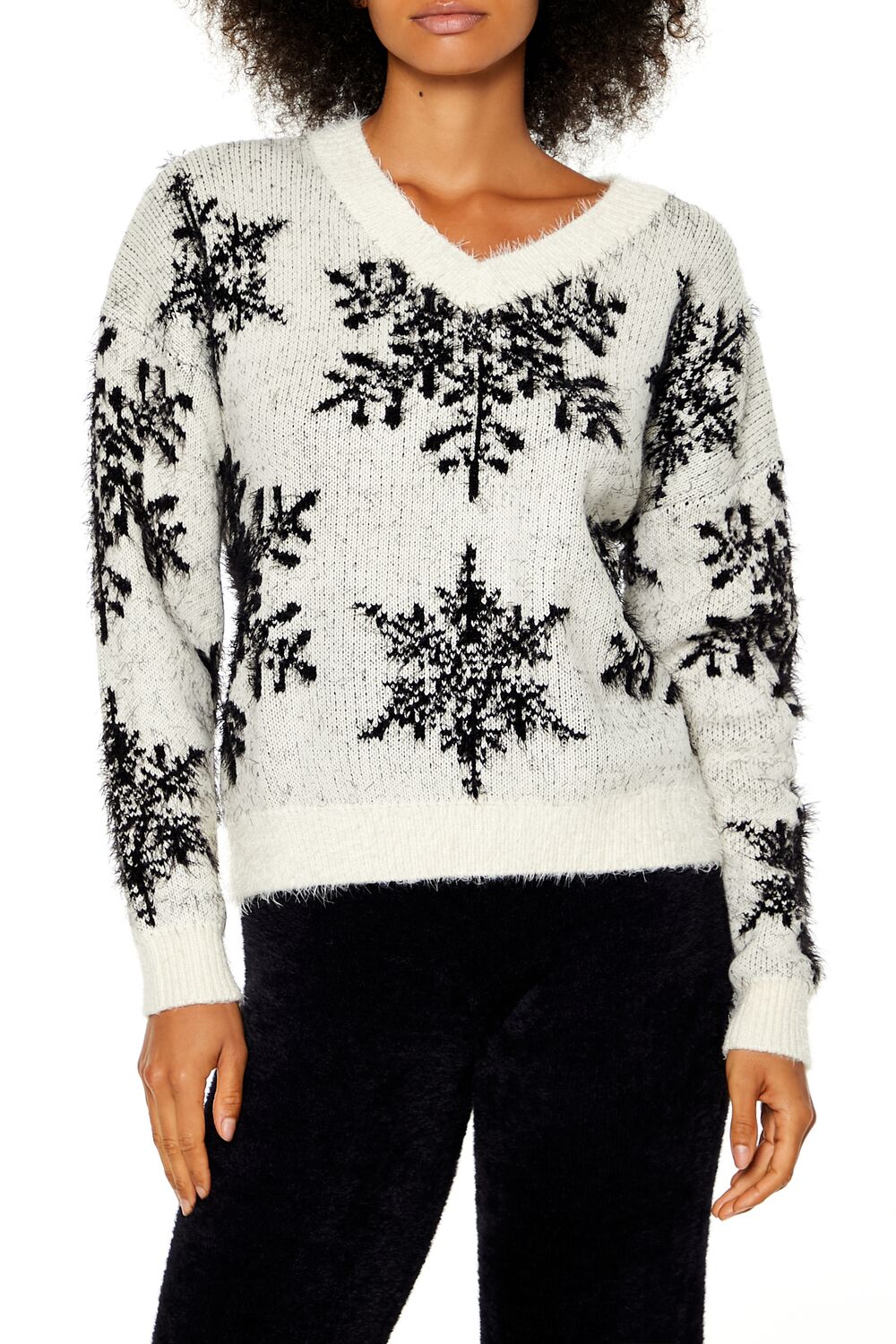  Forever 21 Fuzzy Knit Snowflake Sweater - white multi - Bonton