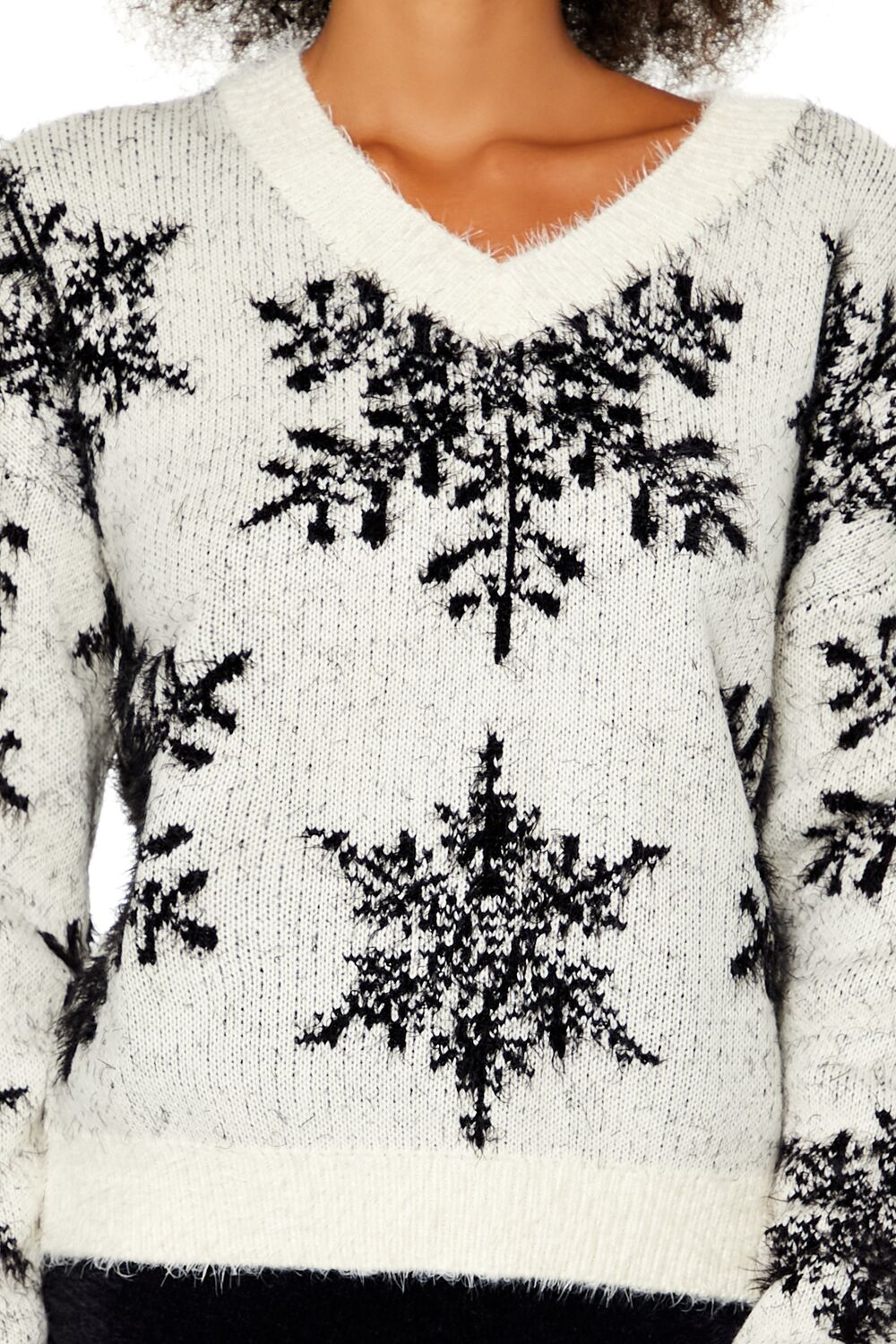  Forever 21 Fuzzy Knit Snowflake Sweater - white multi - Bonton
