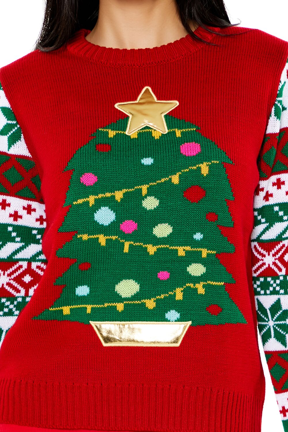  Forever 21 Fair Isle Christmas Tree Sweater - red multi - Bonton