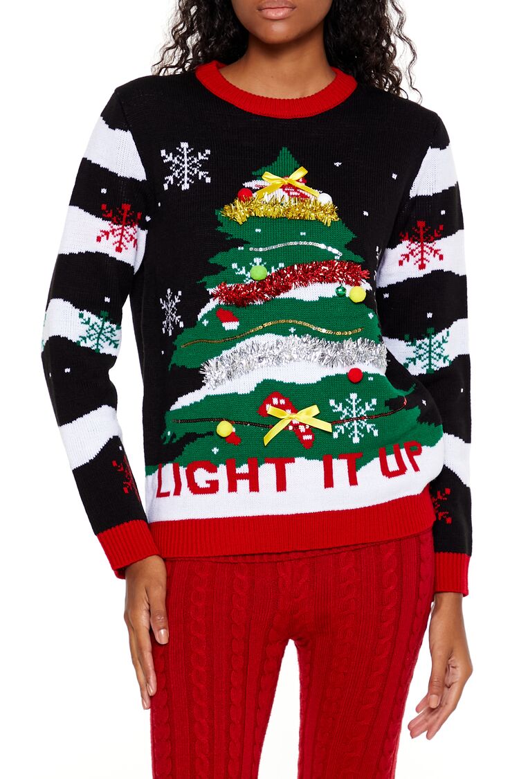  Forever 21 Light It Up Christmas Tree Sweater - black multi - Bonton