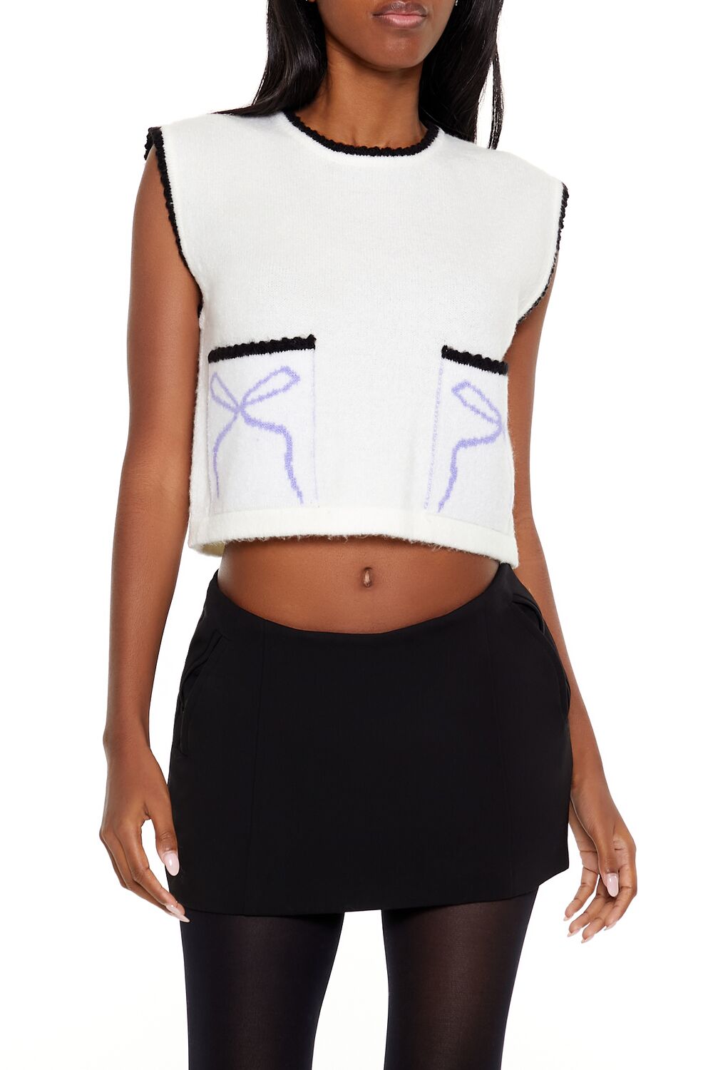  Forever 21 Cropped Bow Sweater Vest - white multi - Bonton