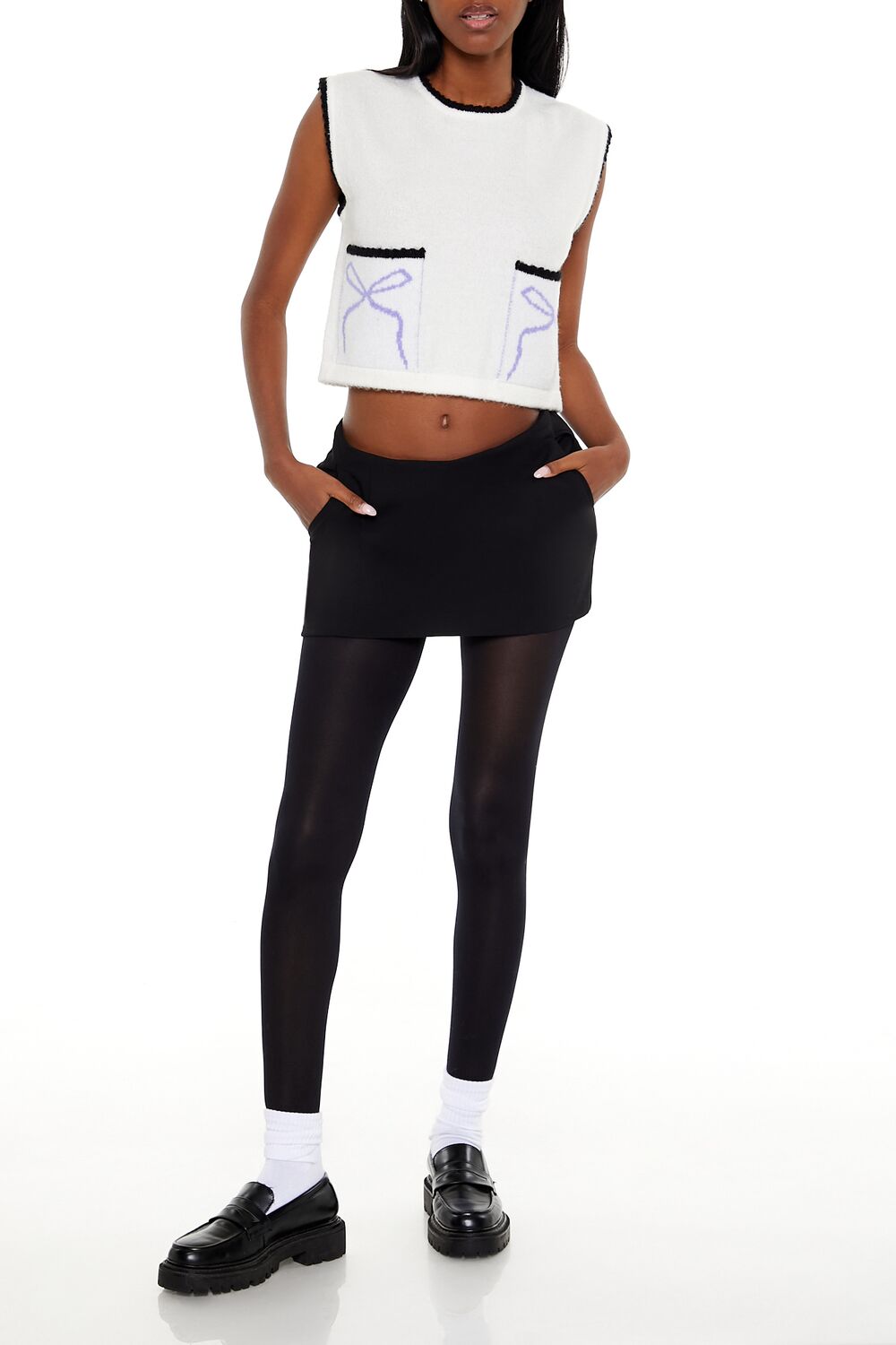  Forever 21 Cropped Bow Sweater Vest - white multi - Bonton