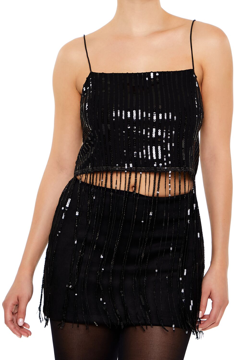  Forever 21 Sequin Fringe Cropped Cami - black - Bonton
