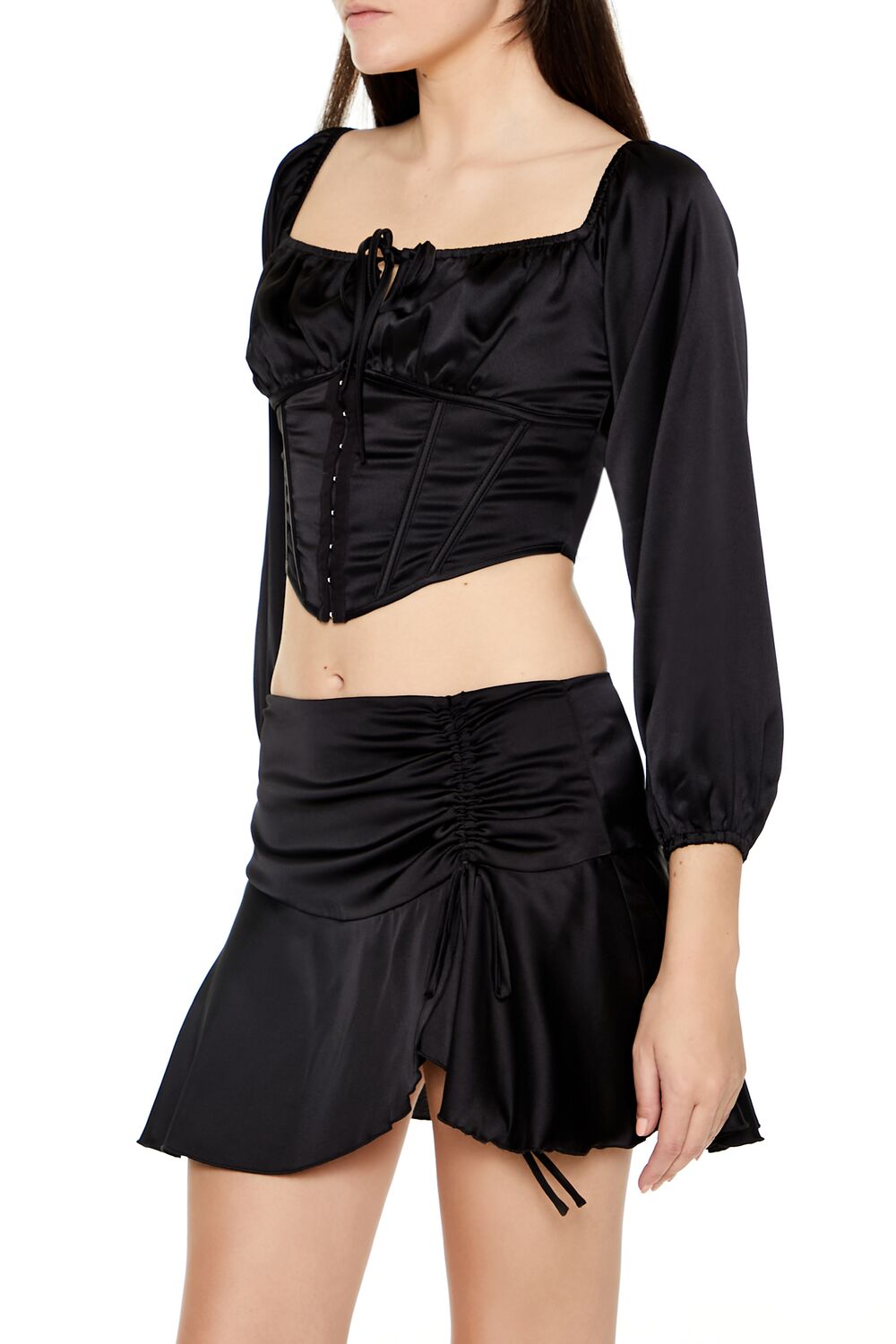  Forever 21 Satin Corset Crop Top - black - Bonton