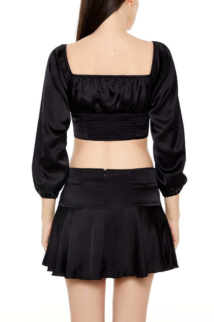  Forever 21 Satin Corset Crop Top - black - Bonton