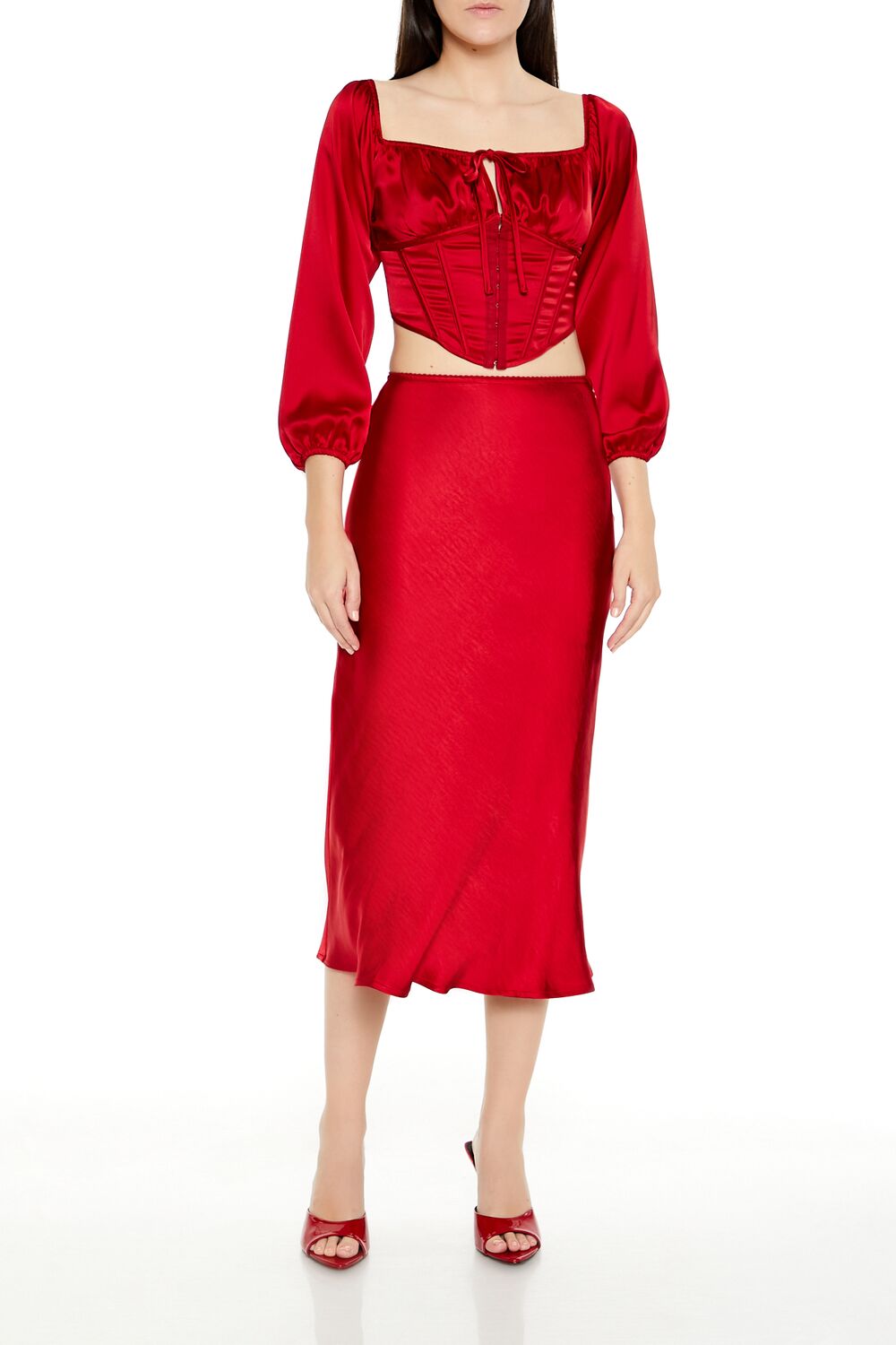  Forever 21 Satin Corset Crop Top - black - Bonton