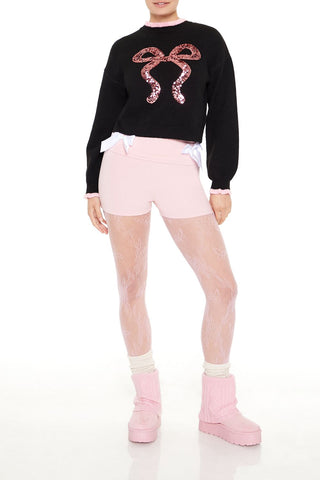 Sequin Bow Mock Neck Sweater