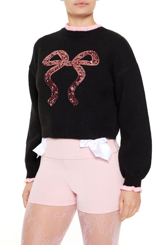 Sequin Bow Mock Neck Sweater